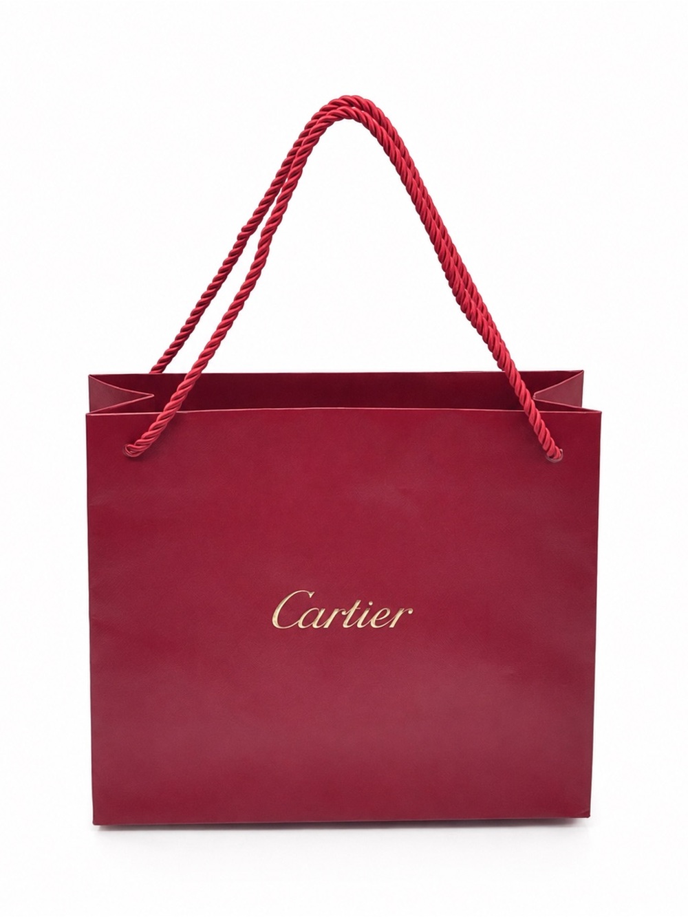 Cartier Authentic Red Shopping Gift Bag Gold Logo Silk Rope Handles